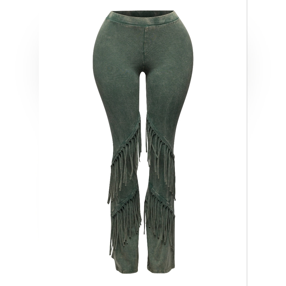 NWT Fringe Detail Green Leggings Pants